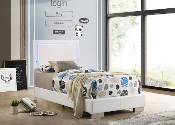 Felicity Twin Panel Bed with LED Lighting Glossy White - 203500T - Luna Furniture