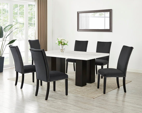 Finland Black 7-Piece Genuine Marble Dining Set -  - Luna Furniture