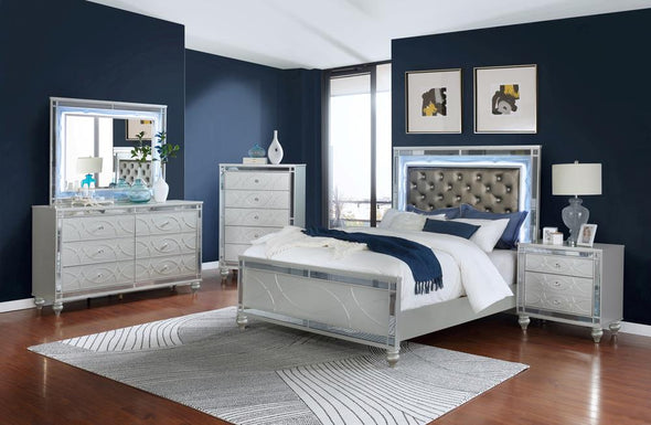 Gunnison Eastern King Panel Bed with LED Lighting Silver Metallic - 223211KE - Luna Furniture