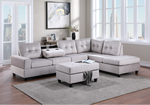 Heights Silver Velvet Reversible Sectional with Storage Ottoman - Luna Furniture