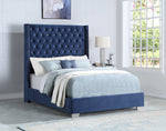 Diamond Tufted Velvet Blue 6 FT King Bed - Luna Furniture