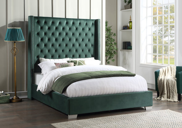 Diamond Tufted Green 6FT Queen Bed - Luna Furniture