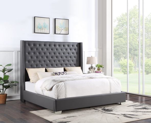 Diamond Tufted Gray 6 FT Queen Bed