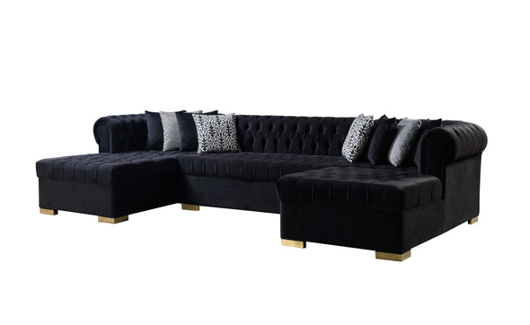 Lauren Black Velvet Double Chaise Sectional - LAURENBLACK-SEC - Luna Furniture