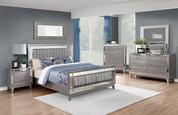 Leighton Queen Panel Bed with Mirrored Accents Mercury Metallic - 204921Q - Luna Furniture