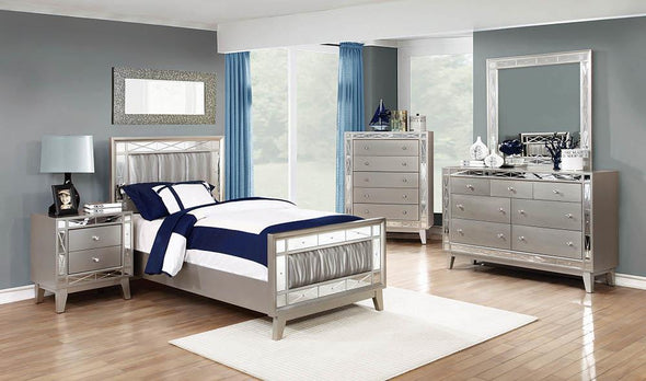 Leighton Twin Panel Bed with Mirrored Accents Mercury Metallic - 204921T - Luna Furniture