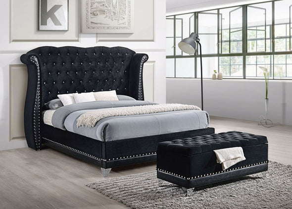 Luxor Black Velvet King Platform Bed - Luna Furniture