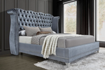 Luxor Gray Velvet Queen Platform Bed - Luna Furniture
