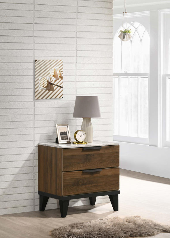Mays 2-drawer Nightstand Walnut Brown with Faux Marble Top - 215962 - Luna Furniture