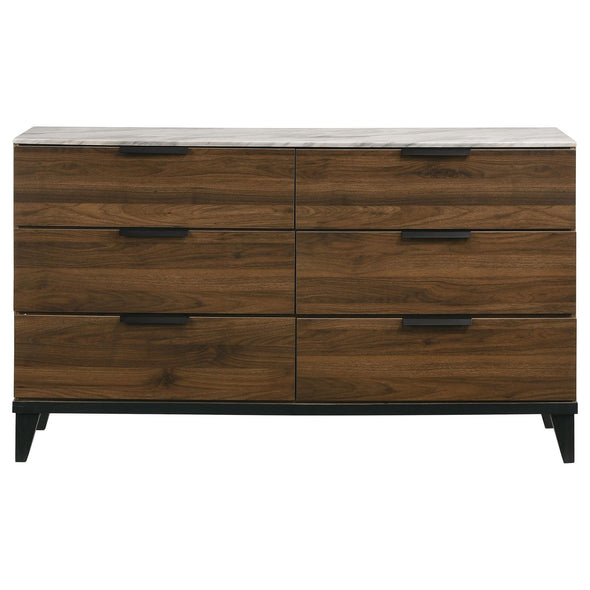 Mays 6-drawer Dresser Walnut Brown with Faux Marble Top - 215963 - Luna Furniture