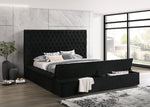 Paris Black Velvet Queen Storage Platform Bed - Luna Furniture