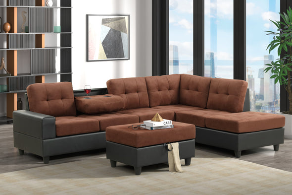 Heights Chocolate/Black Reversible Sectional with Storage Ottoman -  - Luna Furniture