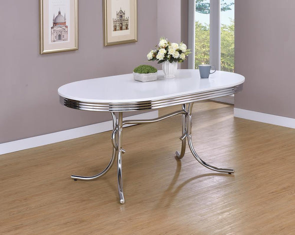 Retro Oval Dining Table Glossy White and Chrome - 2065 - Luna Furniture