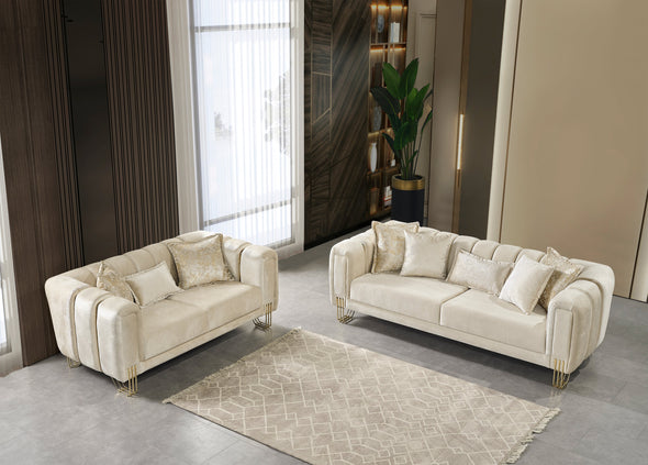 Santana Ivory Velvet Living Room Set - SANTANAIVORY-SL - Luna Furniture