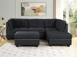 Sienna Black Linen Sectional with Ottoman - Luna Furniture