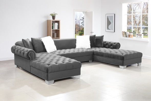 XL London Gray Velvet Double Chaise Sectional - Luna Furniture